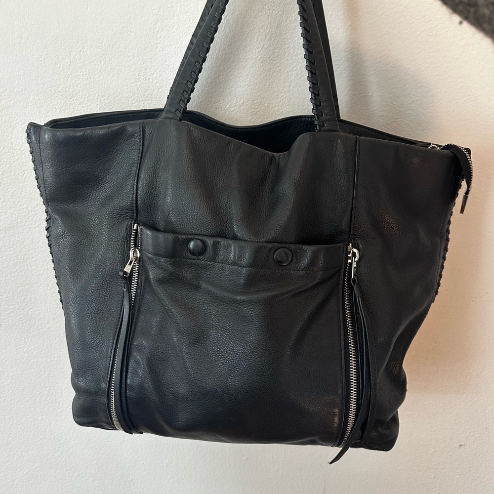 ALL SAINTS Fleur De Lis Tote Bag Black Leather